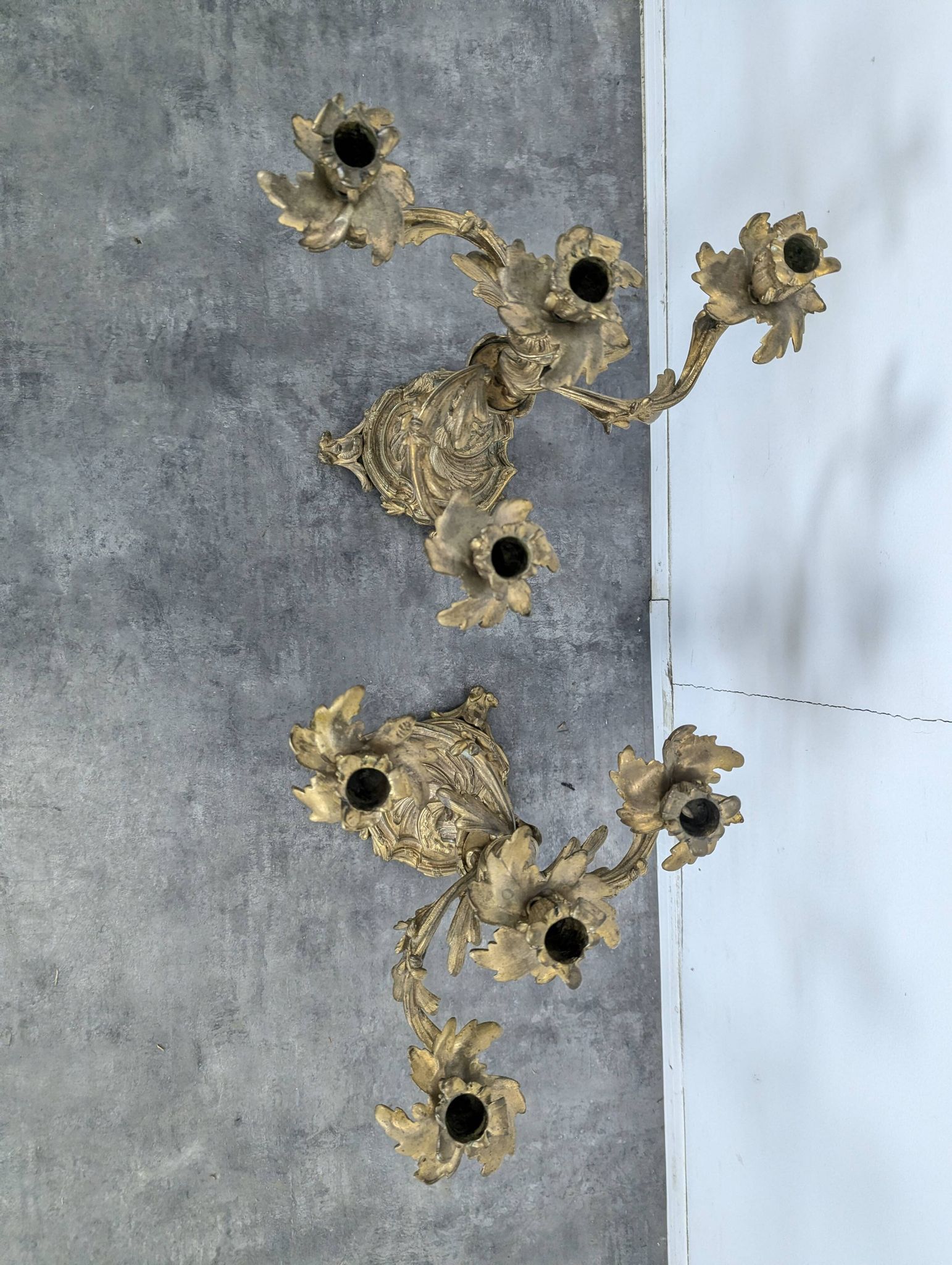 Pair of Candle Holders or Candelabra in Gilded Bronze