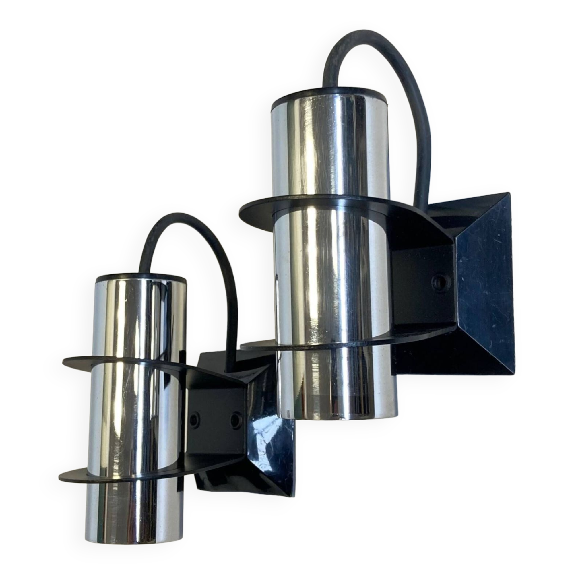 Pair of Targetti Sankey chrome wall lights. 1970s. Italy