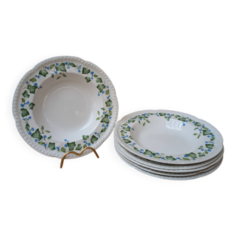 Ensemble de 6 assiettes creuses Johnson Brothers motif feuille de lierre et fleur bleu