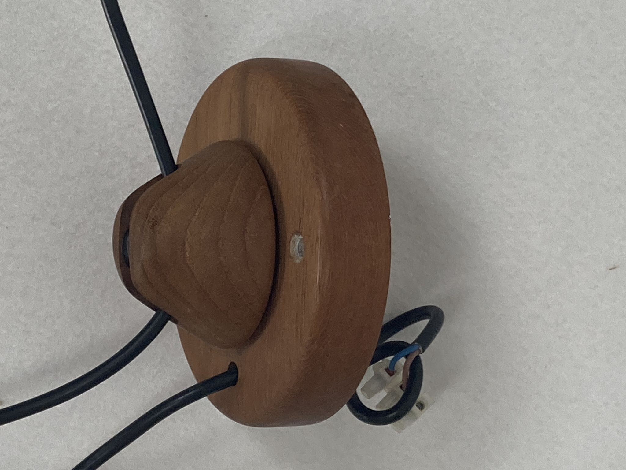 Teak and linen umbrella counter balance pendant by Domus, 1970s