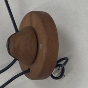 Teak and linen umbrella counter balance pendant by Domus, 1970s
