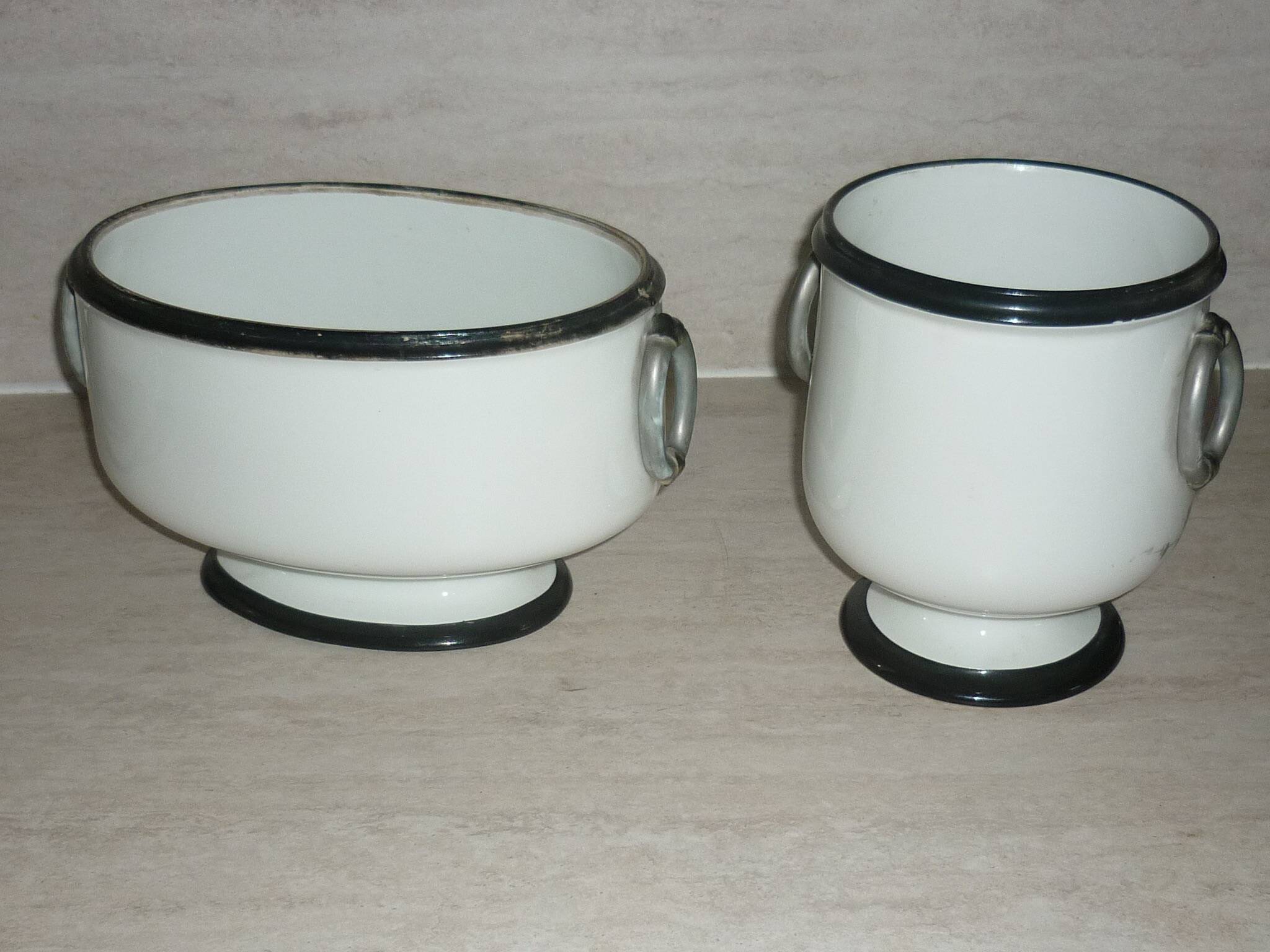 Painted porcelain planter and pot signed P. AGIN