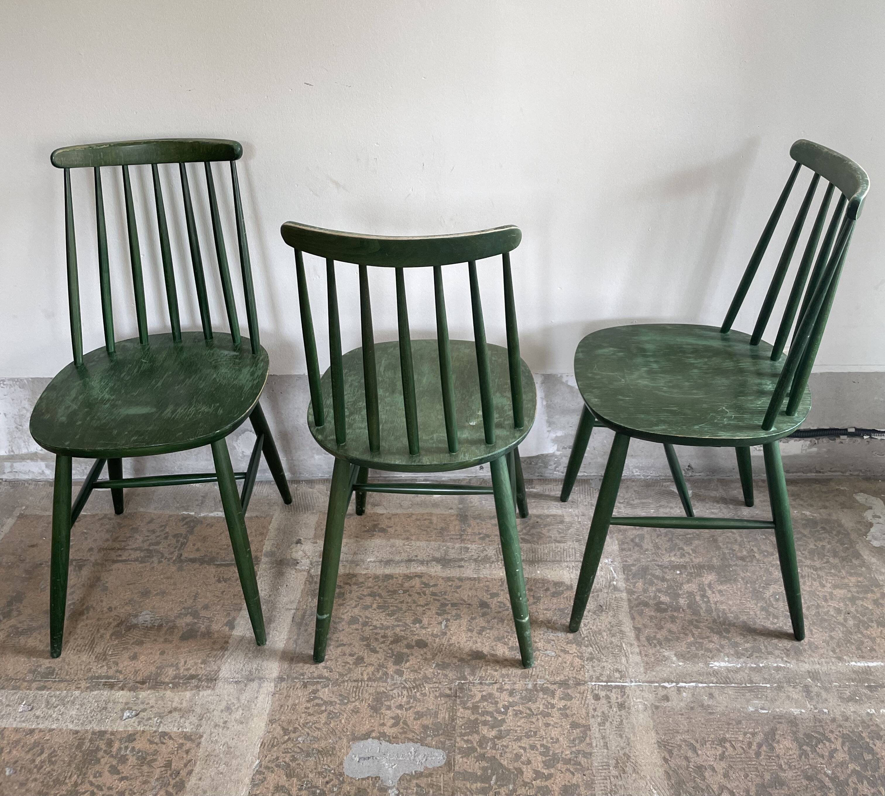 Cinq chaises Fanett vertes par Ilmari Tapiovaara pour Edsby-ken