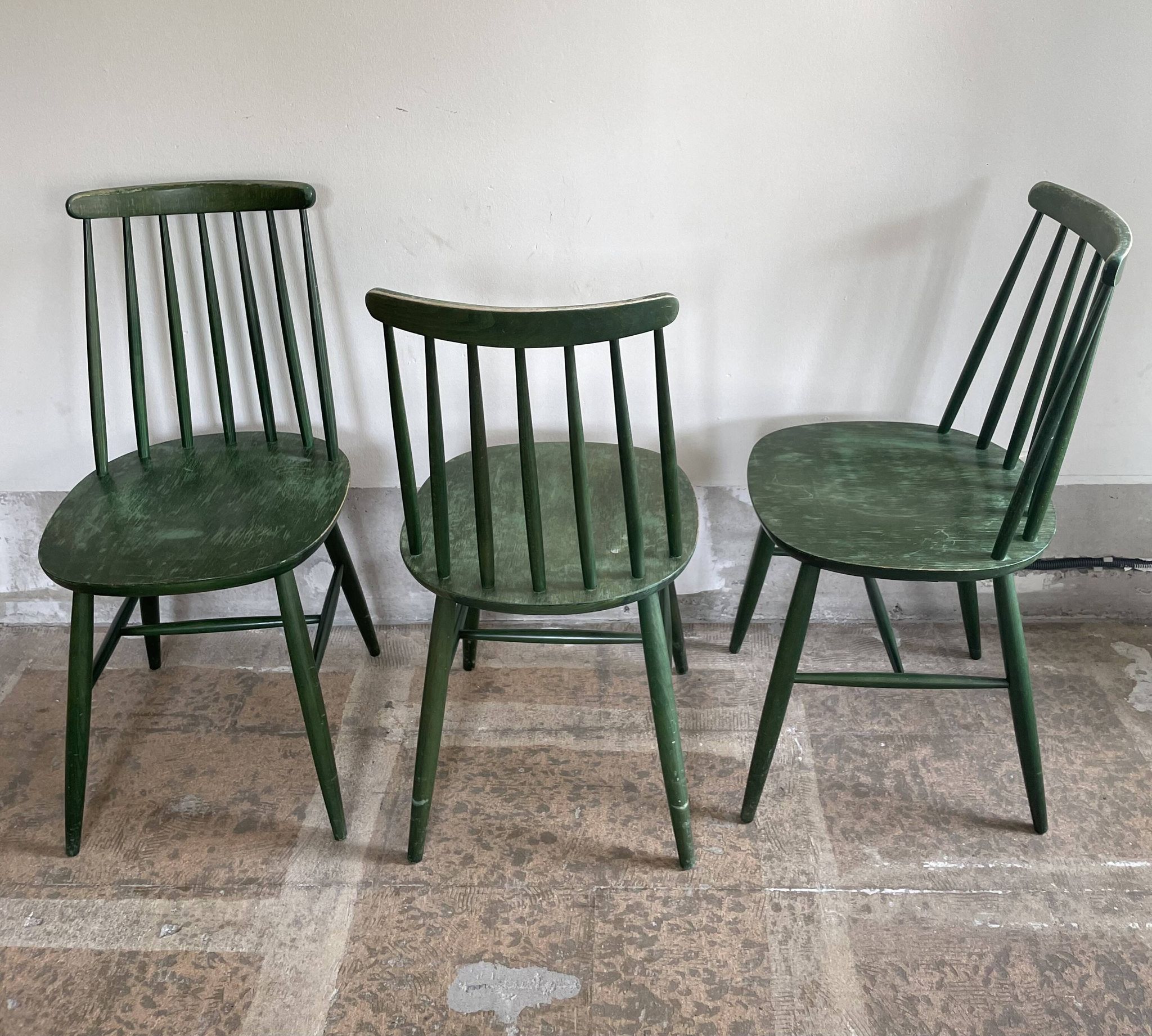 Cinq chaises Fanett vertes par Ilmari Tapiovaara pour Edsby-ken