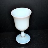 Ancient opaline white glass goblet with a soap bubble effect.