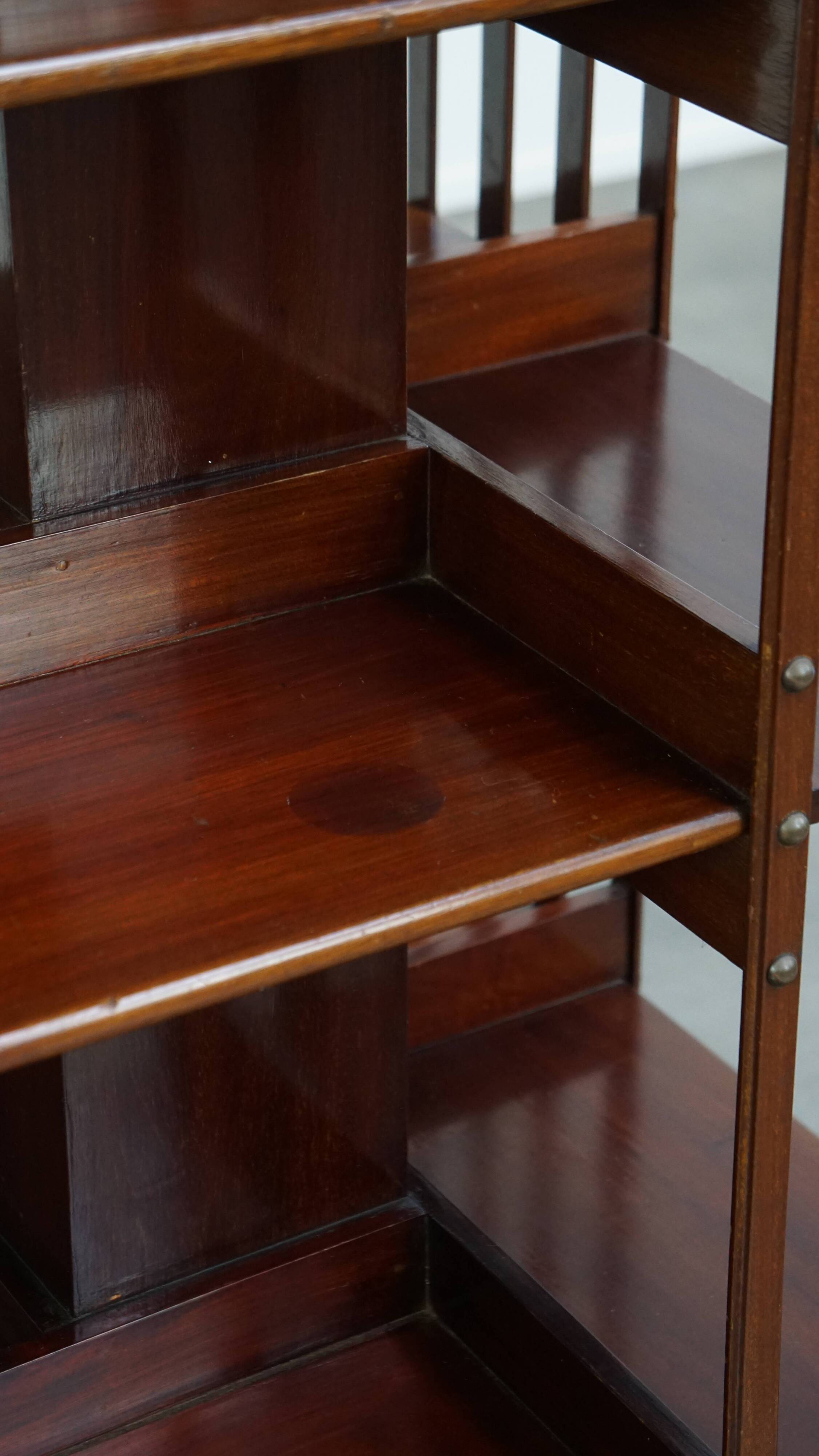 Large Antique Wooden English Book Carousel with Cast Iron Base