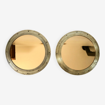 pair of mirrors boat porthole in gilded brass XXth