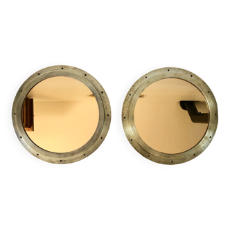 pair of mirrors boat porthole in gilded brass XXth
