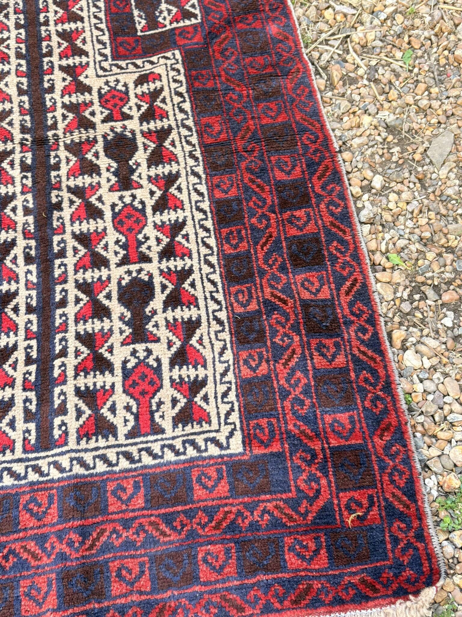 Old Afghan Carpet Handwoven Wool 140x80 Bedside Entrance Belouch