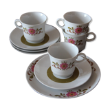 4 cups and dessert plates with vintage flower