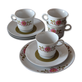 4 cups and dessert plates with vintage flower