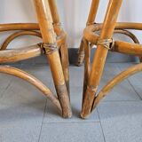 Pair of vintage rattan & bamboo stools 1950