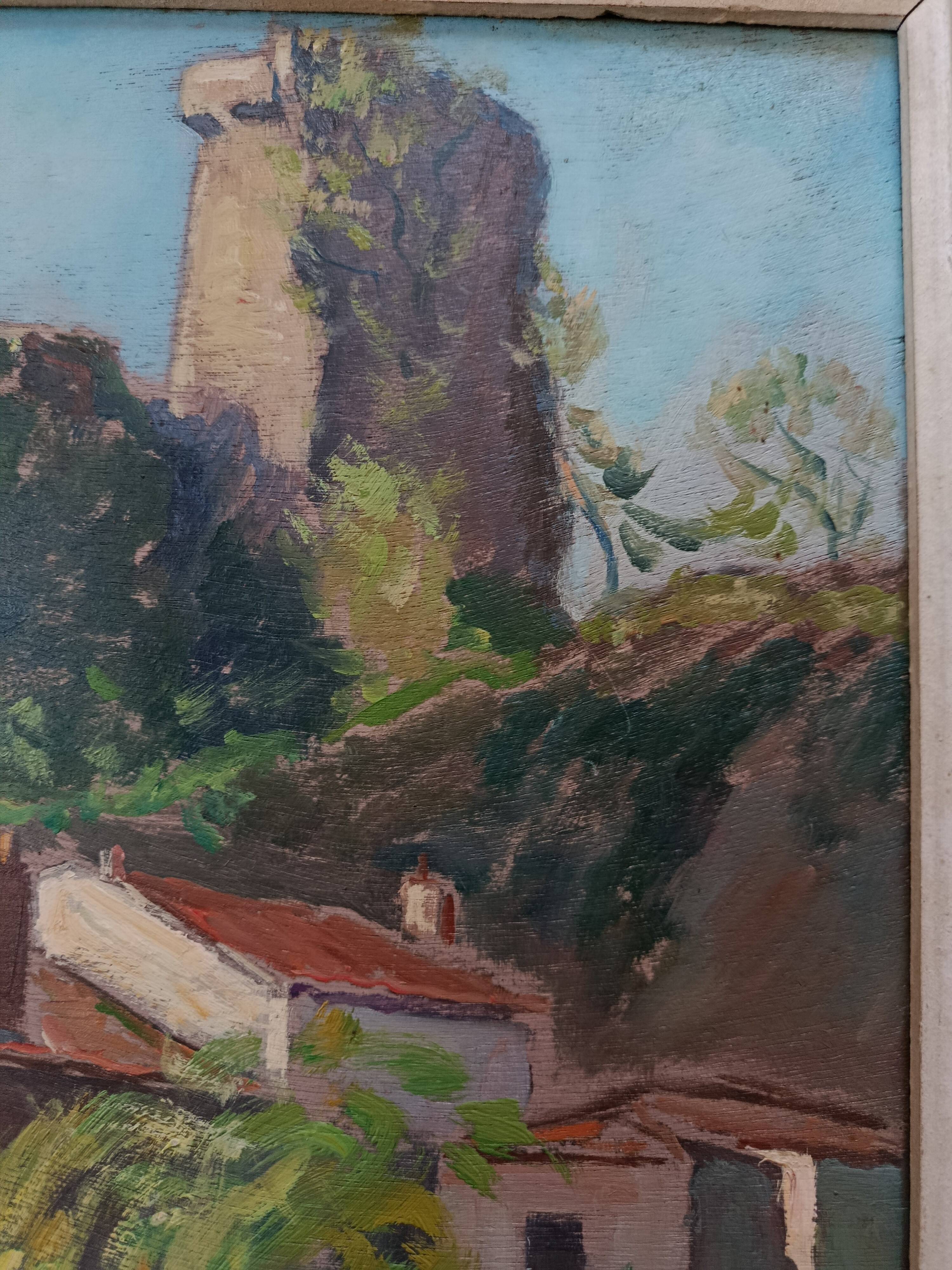 Oil on wood panel CHATEAU DE CLISSON 44 by PIERRE BERTRAND, frame 1940