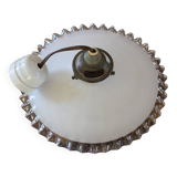 white opaline pendant light with transparent serrated edges from the 50s