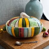 Vintage Ceramic Bonbonnière with Colourful Stripes - Jewellery Box