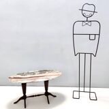 Table basse en hêtre attribuée à Paolo Buffa avec un plateau ovale en onyx rouge