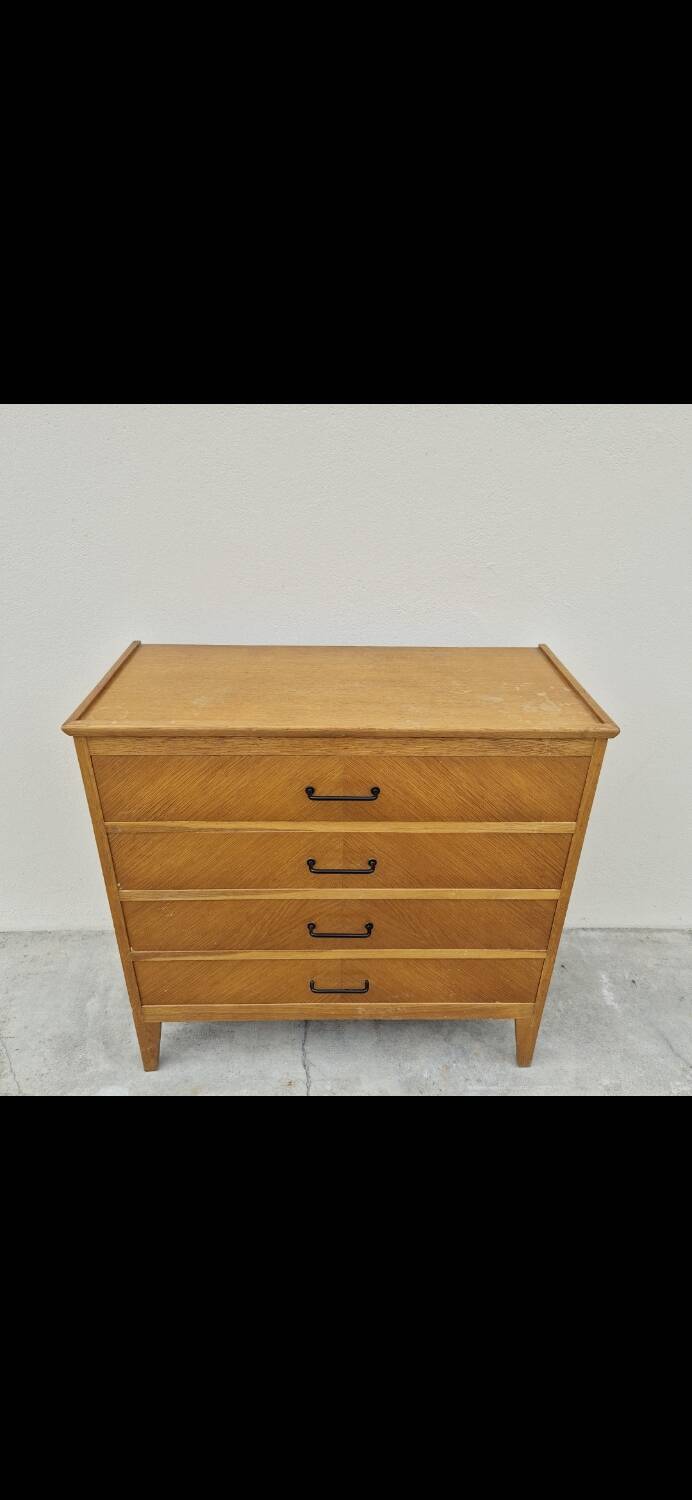 Vintage chest of drawers with compass feet and 4 drawers, 1950s