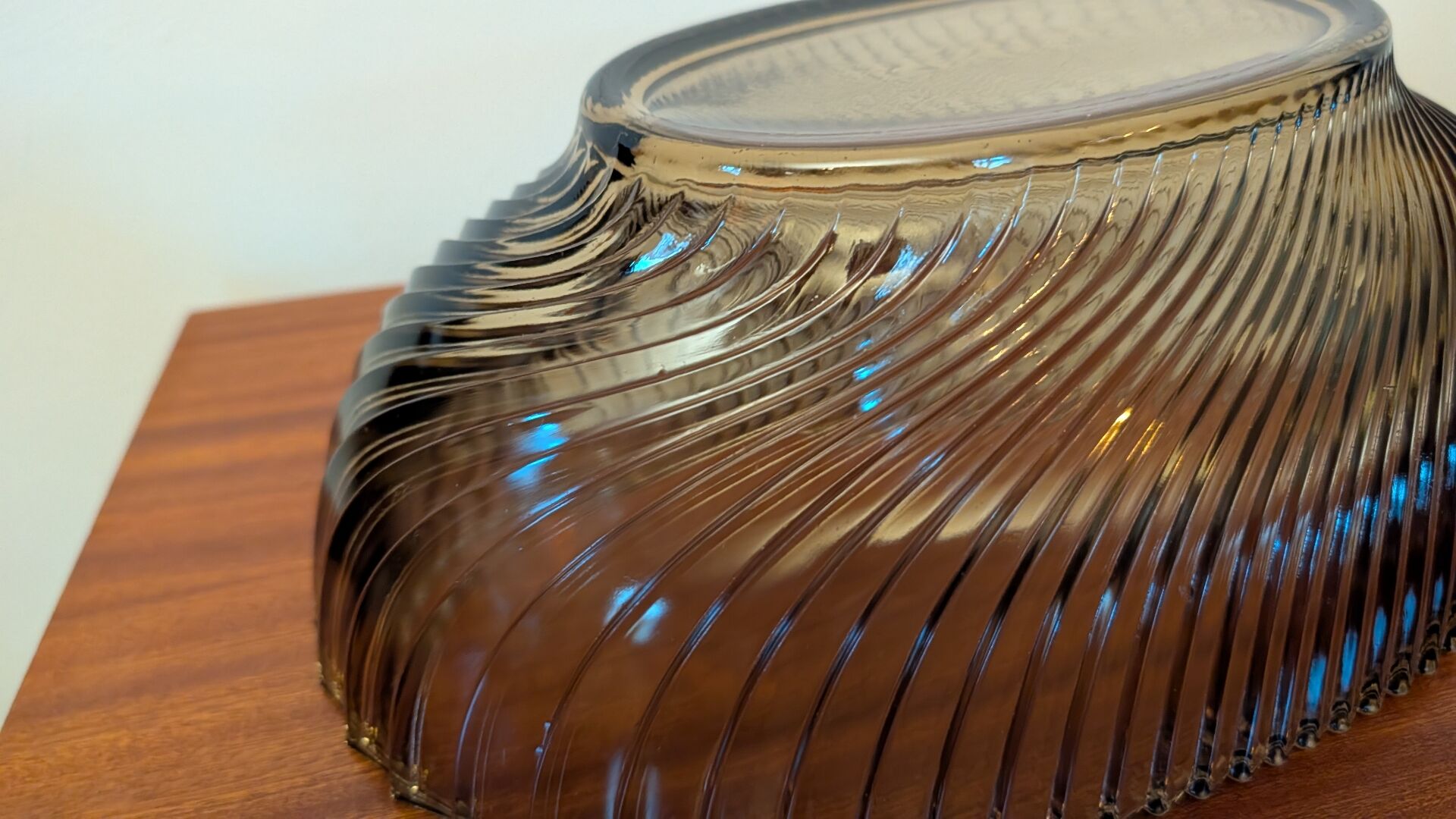 Large modernist twisted smoked glass bowl – 1970s