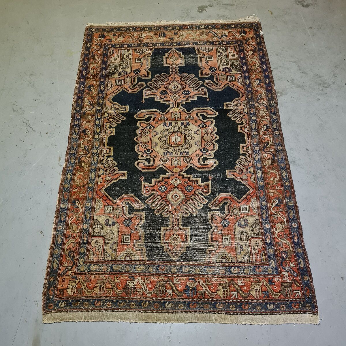 Persian Hand Knotted Wool Hamadan Carpet. Mid 20th Century.