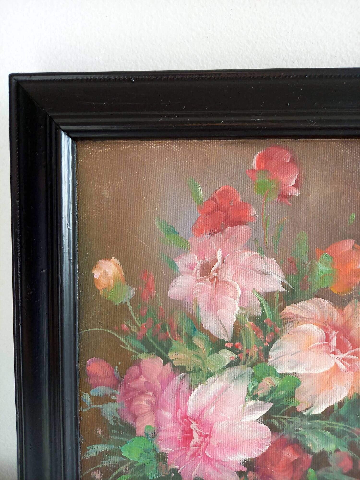 Old Painting Oil on Canvas Still Life Flowers J. Justin Signed