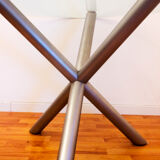 Round Italian dining table in smoked glass and chrome steel, 1970s