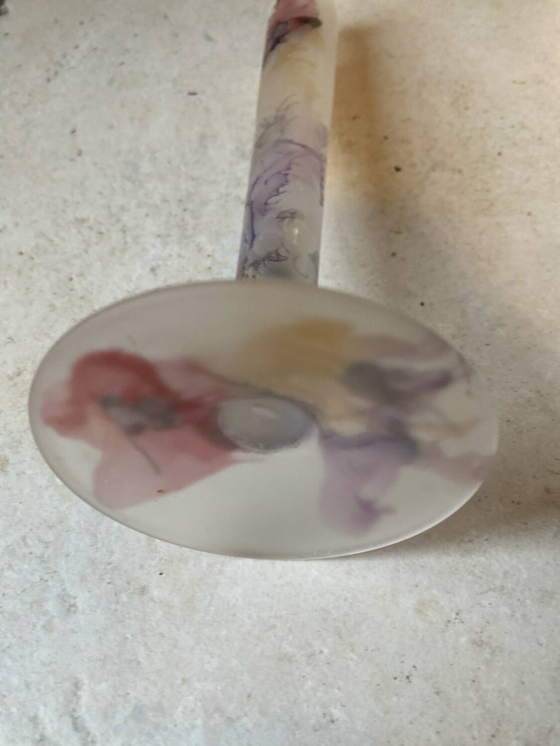 Vintage Frosted Glass Soliflore Vase with Decoration