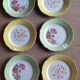 Lot 6 flat plates Flowers Yellow Green Lunéville mismatched
