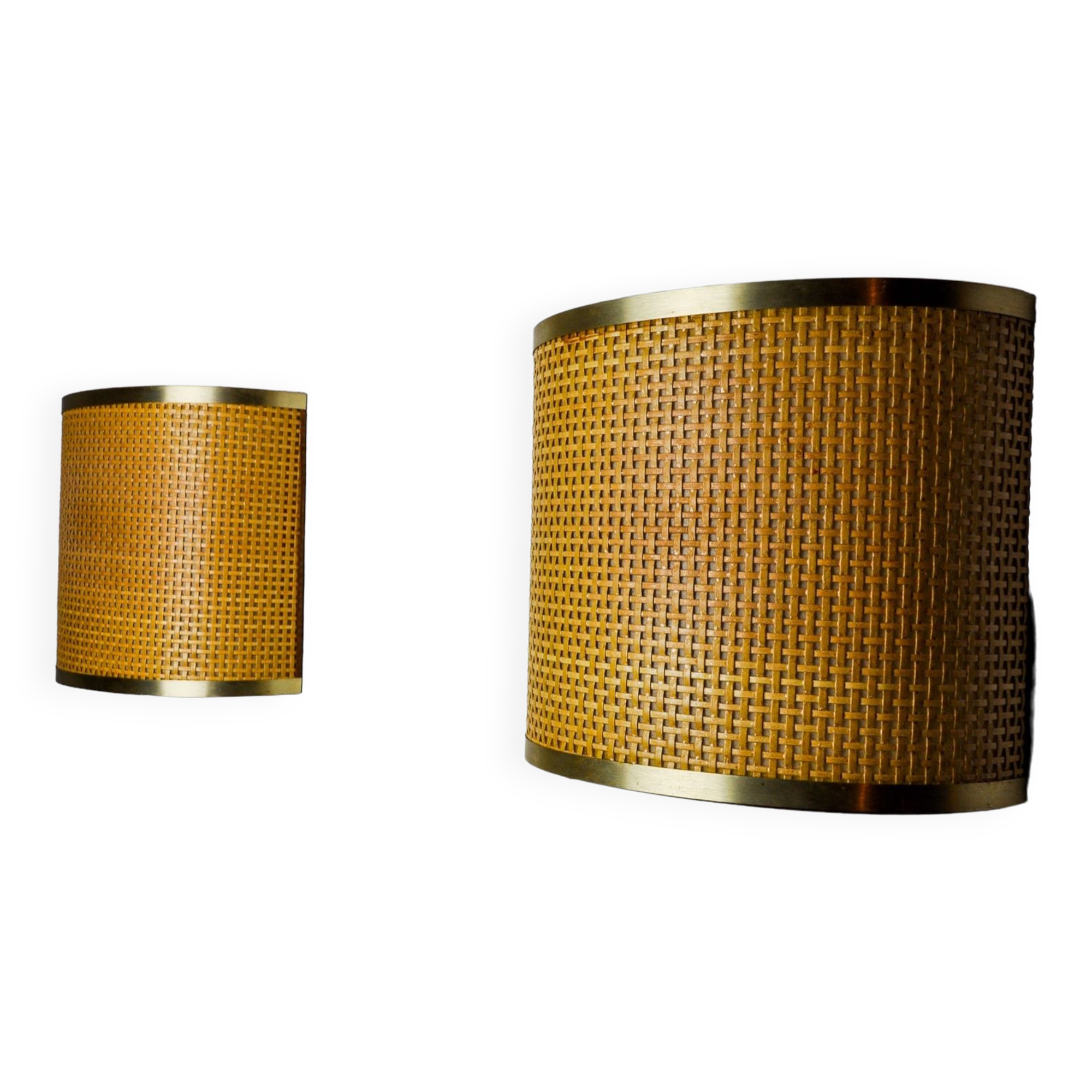 Pair of rattan and brass appliques, Italy, 1960
