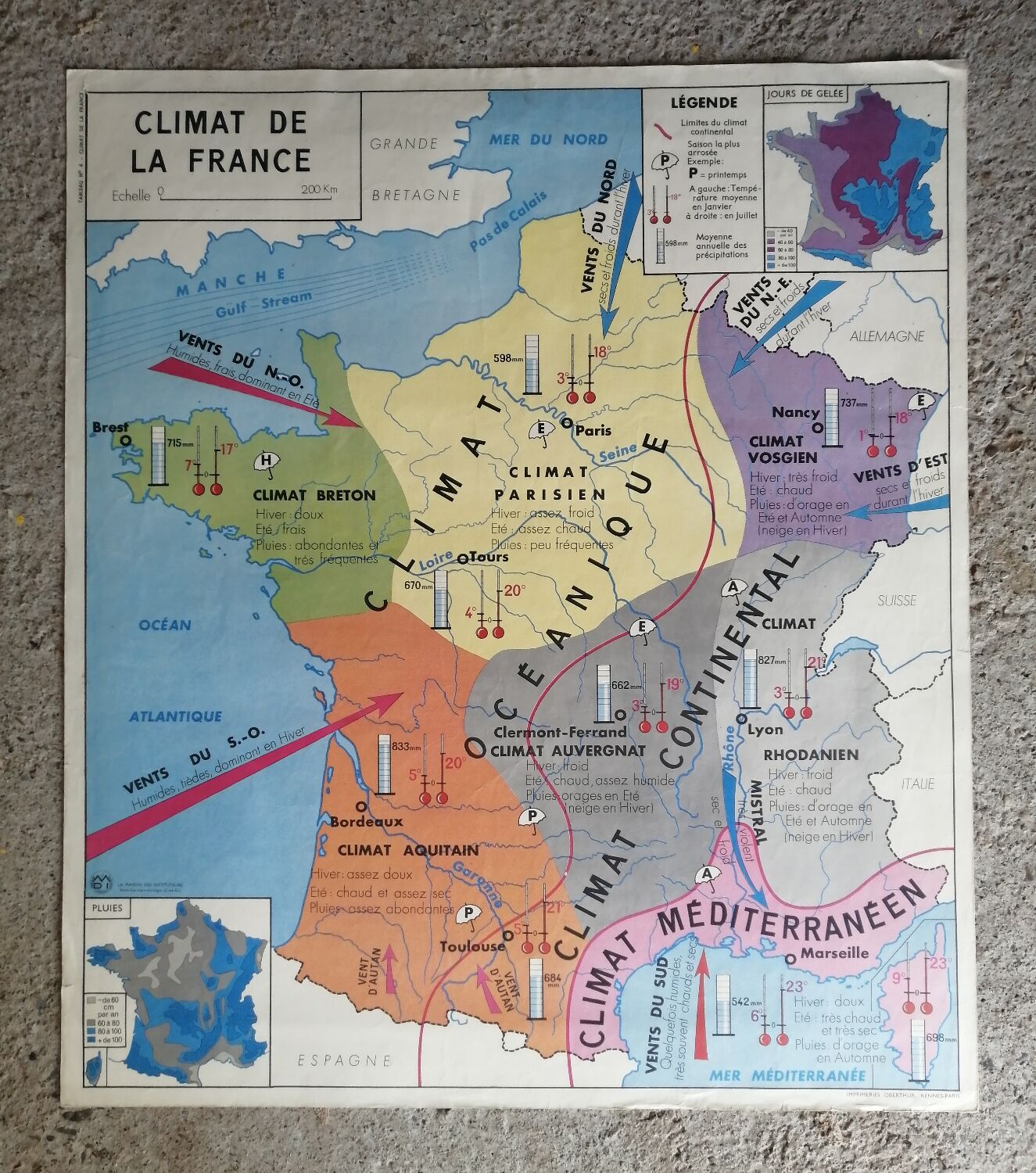 Vintage school map mdi France - Atlantic coast.