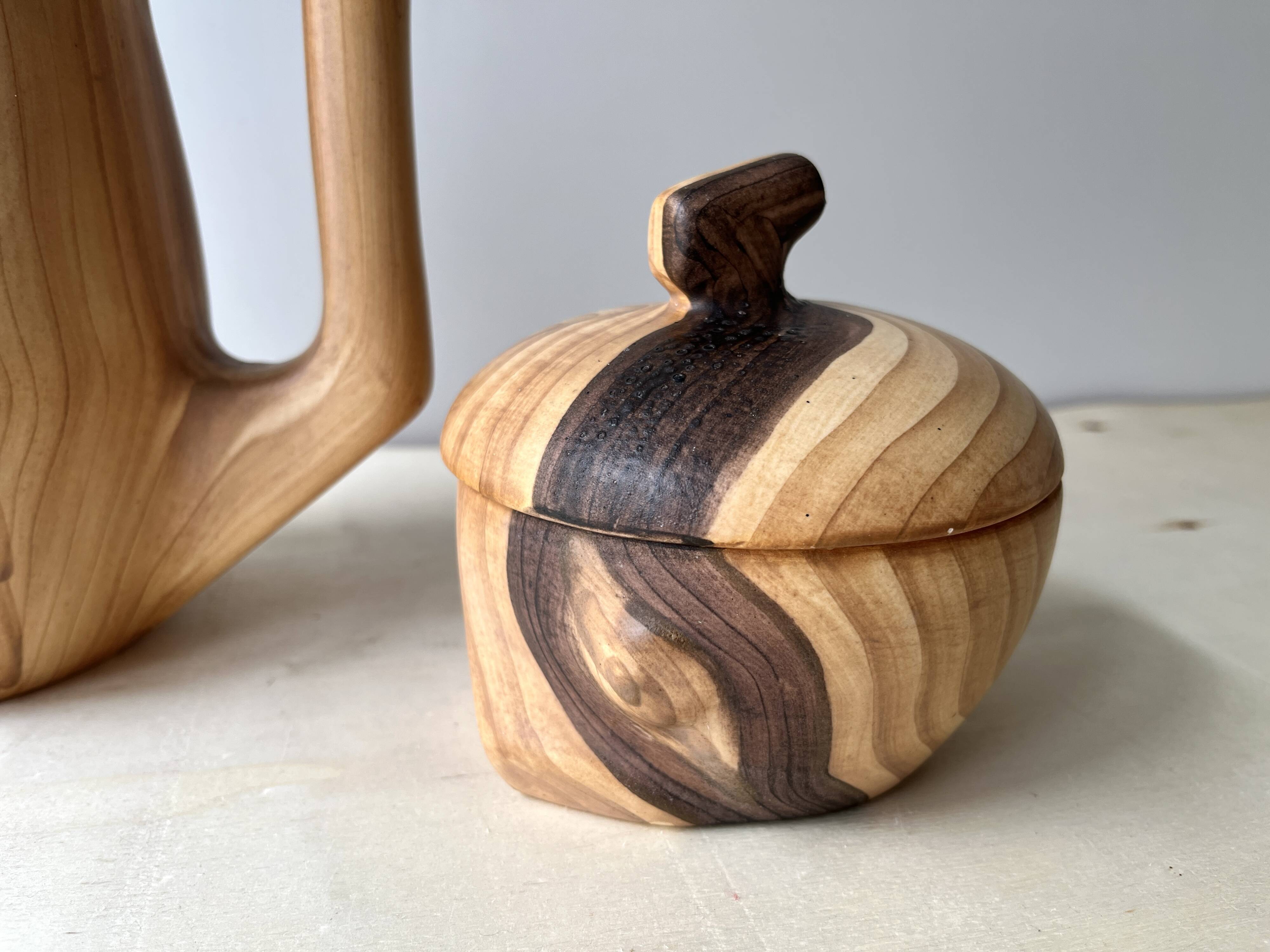 Vintage Grandjean Jourdan Vallauris faux wood coffee maker + sugar bowl