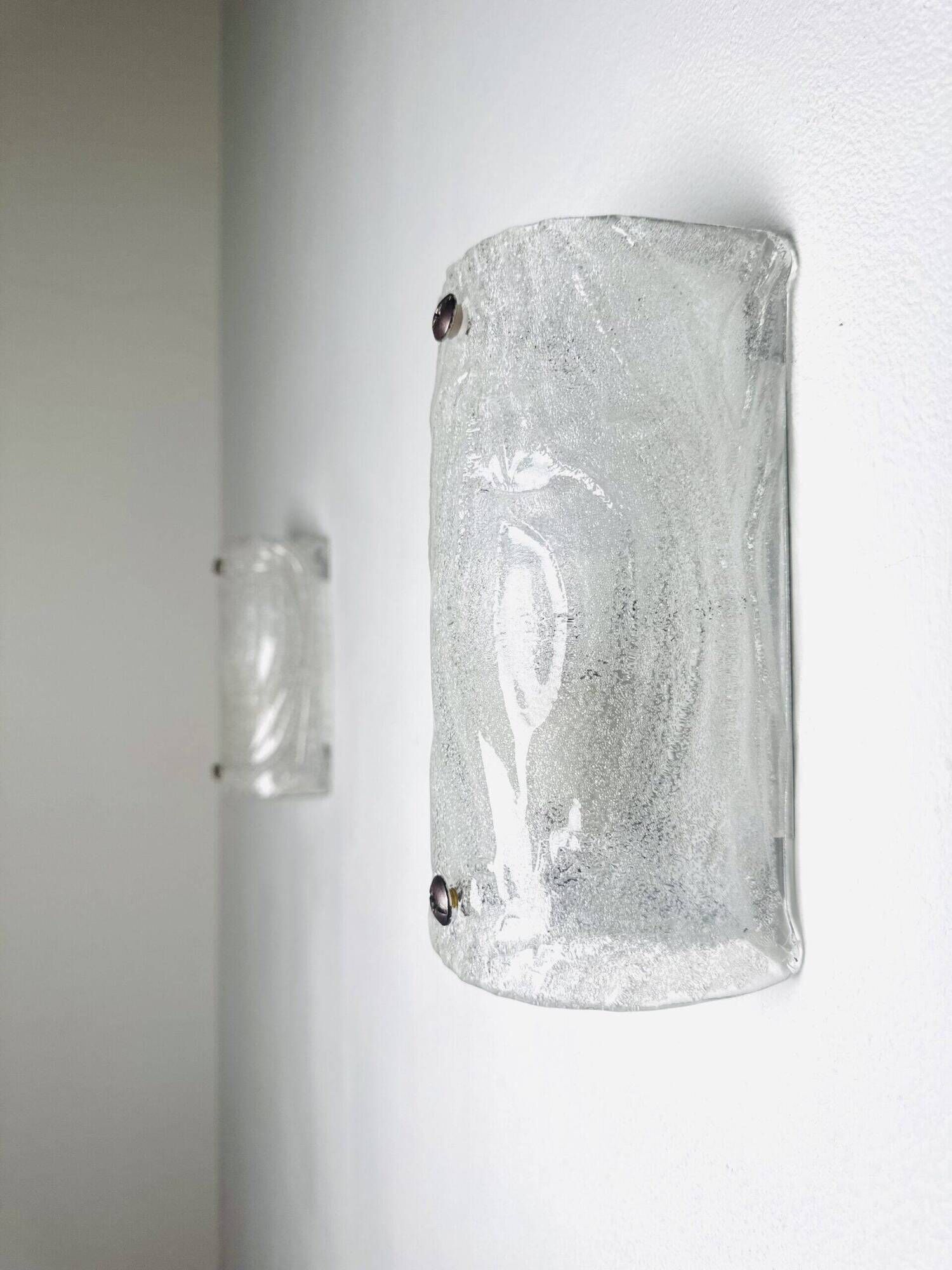 Murano Ice Frosted Glass Wall Lamps By Kalmar Franken, Austria Circa 1960S