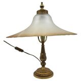 Arum table lamp with metal base and white pink glass lampshade 1970 Vintage