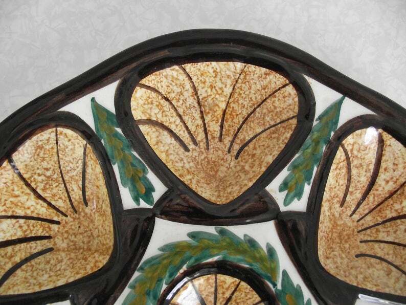 French Vintage Oyster Plate" St jean de Bretagne Faience Hand painted 1960s