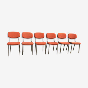 6 chaises vintage chrome orange