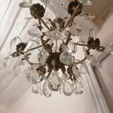 Old cage chandelier. Bronze and tassels. 6 arms of lights.