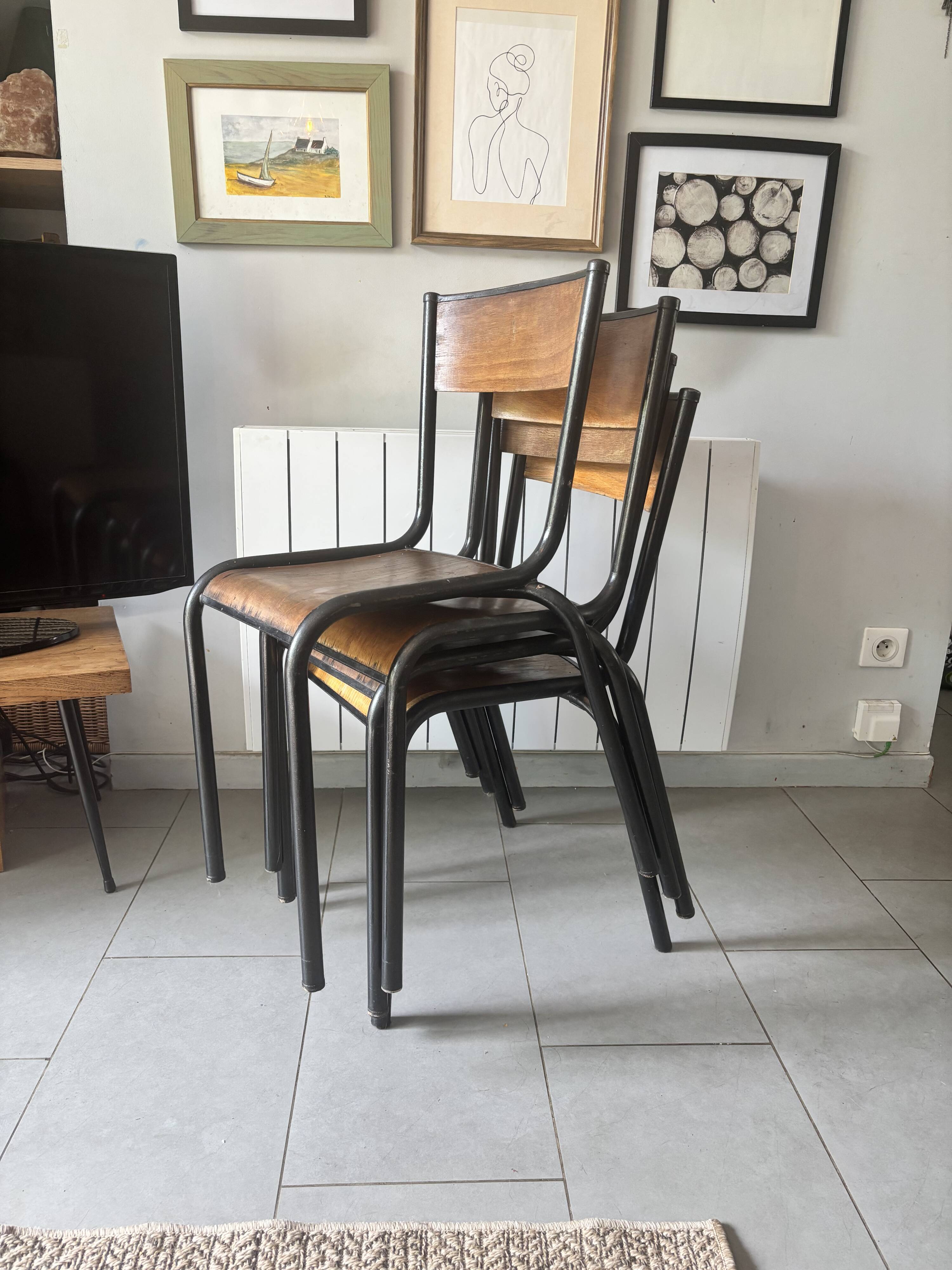 Set of 4 authentic vintage MULLCA school chairs