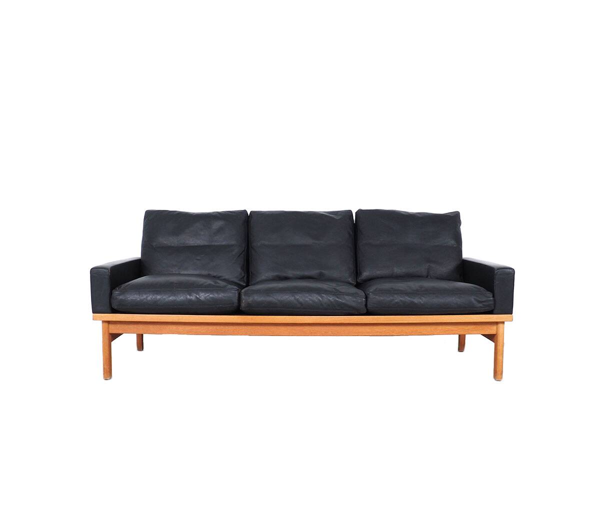 Vintage Black Leather Sofa by Poul M. Volther for Erik Jørgensen, 1960s