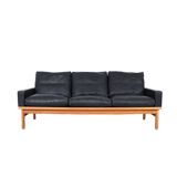 Vintage Black Leather Sofa by Poul M. Volther for Erik Jørgensen, 1960s