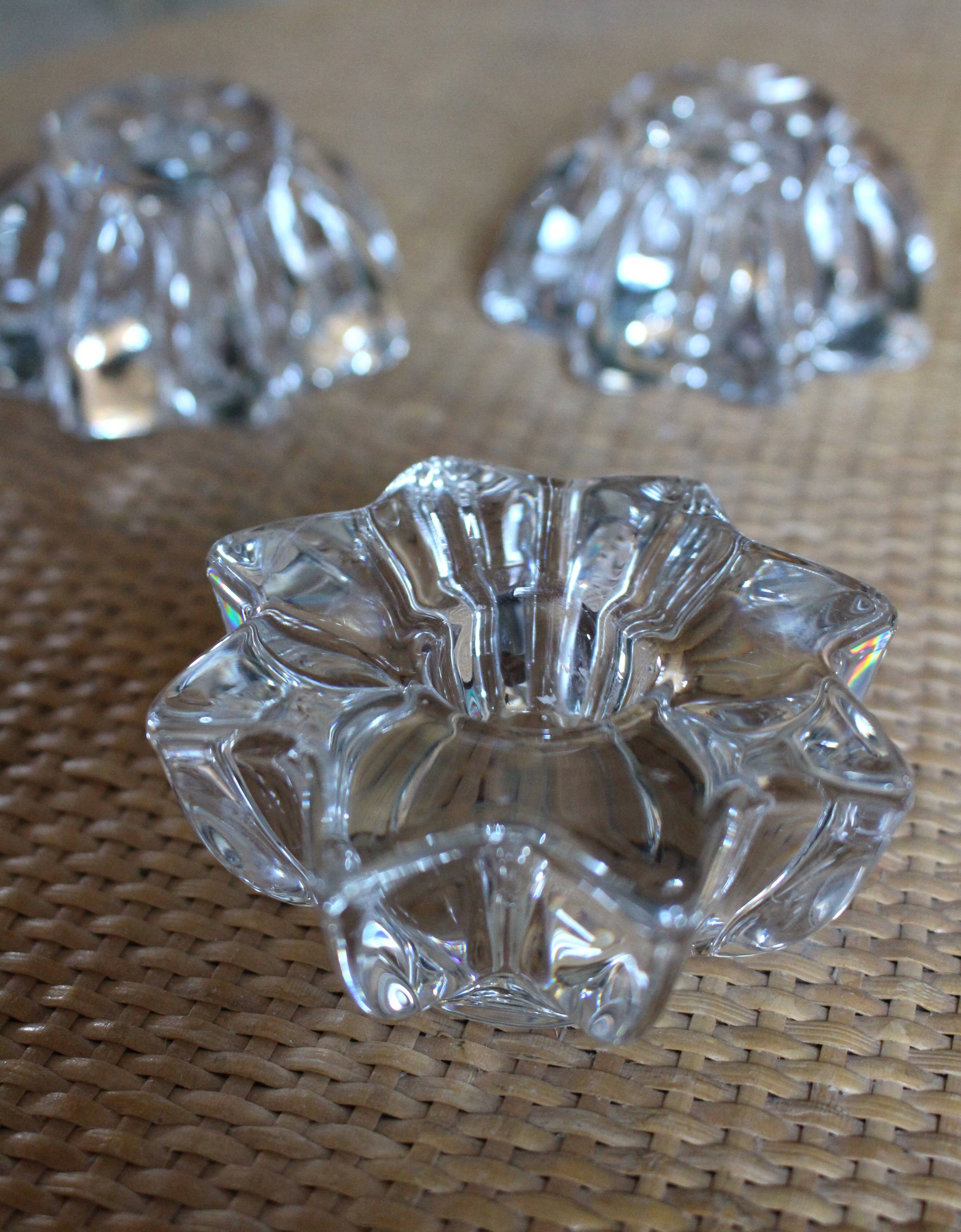 Set of 3 vintage star and flower glass candle holders