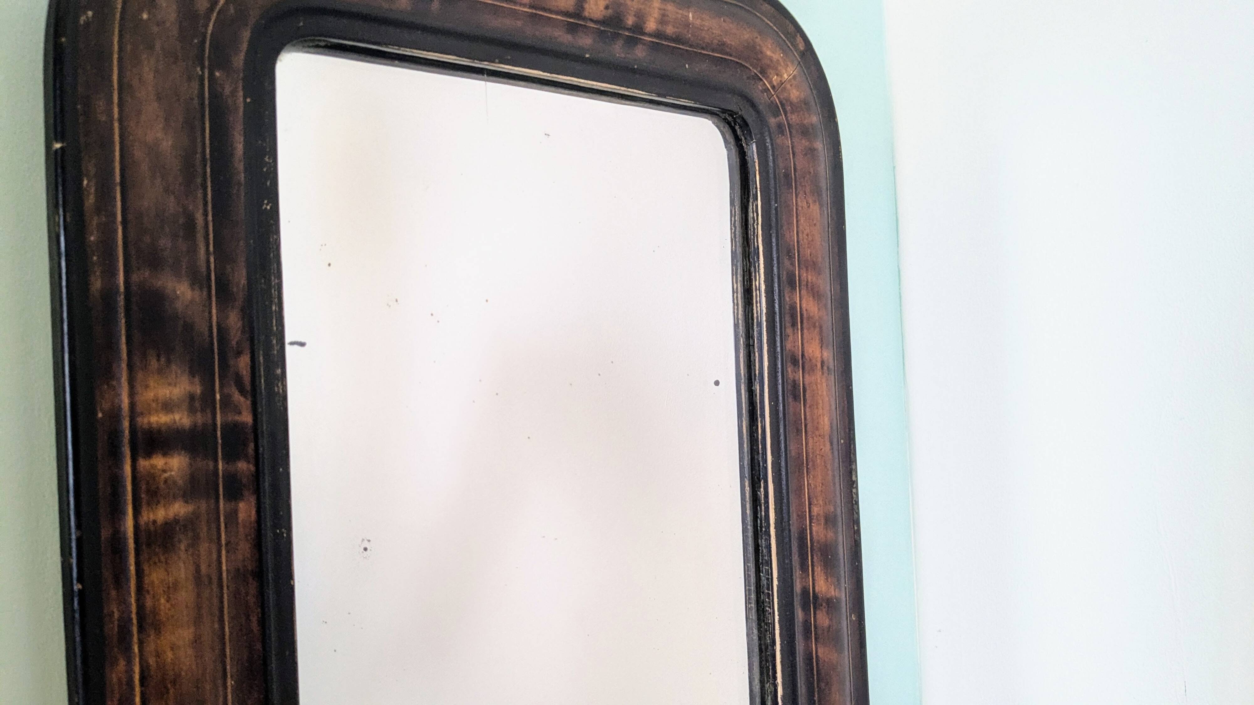 19th century Louis-Philippe mirror – original glass & marbled frame – 37x31 cm