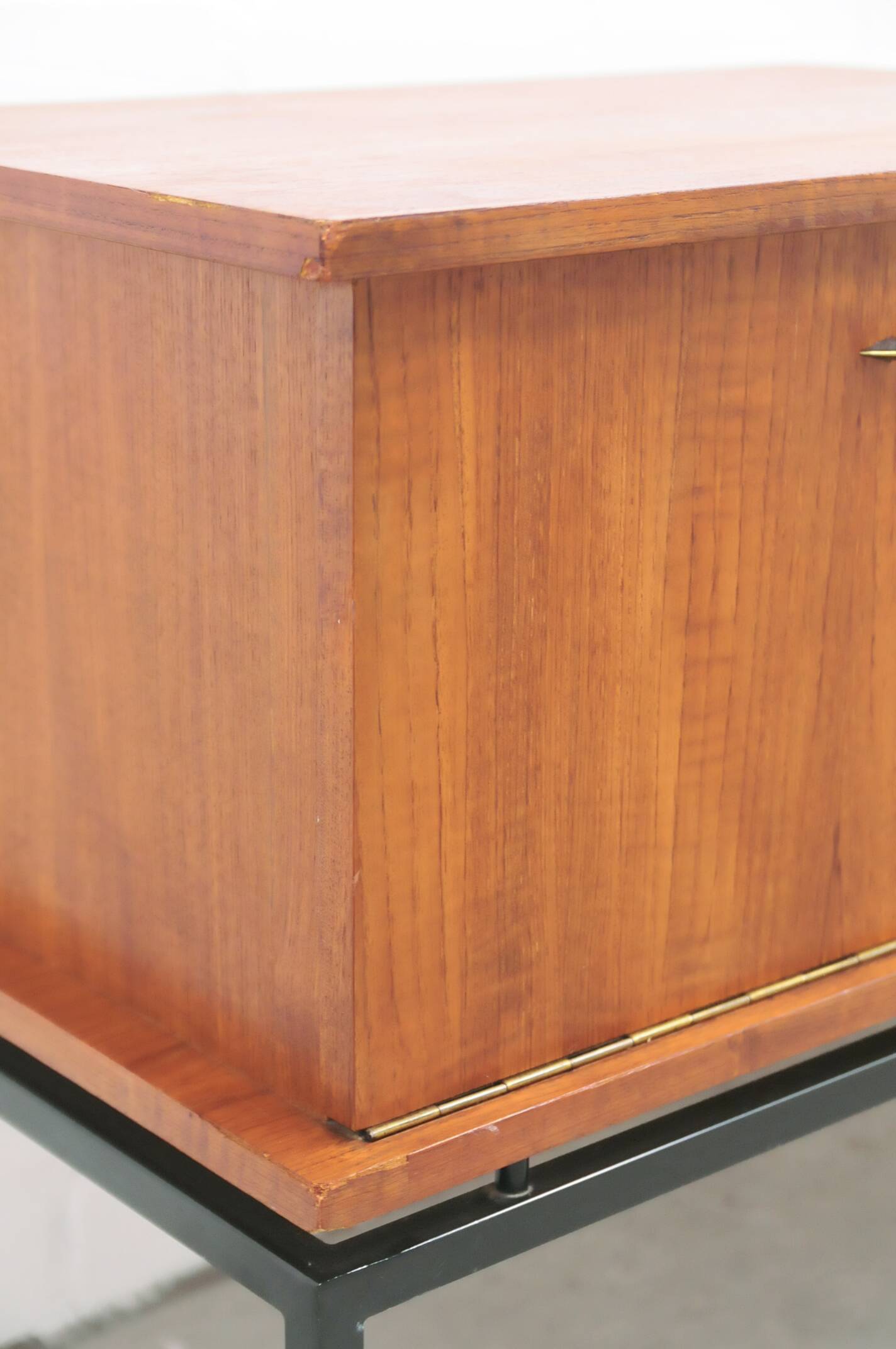 vintage teak TV cabinet metal frame