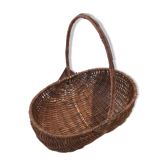Ancien panier de cueillette en rotin osier tressé avec anse décoration vintage