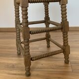 Stool high straw wood turned