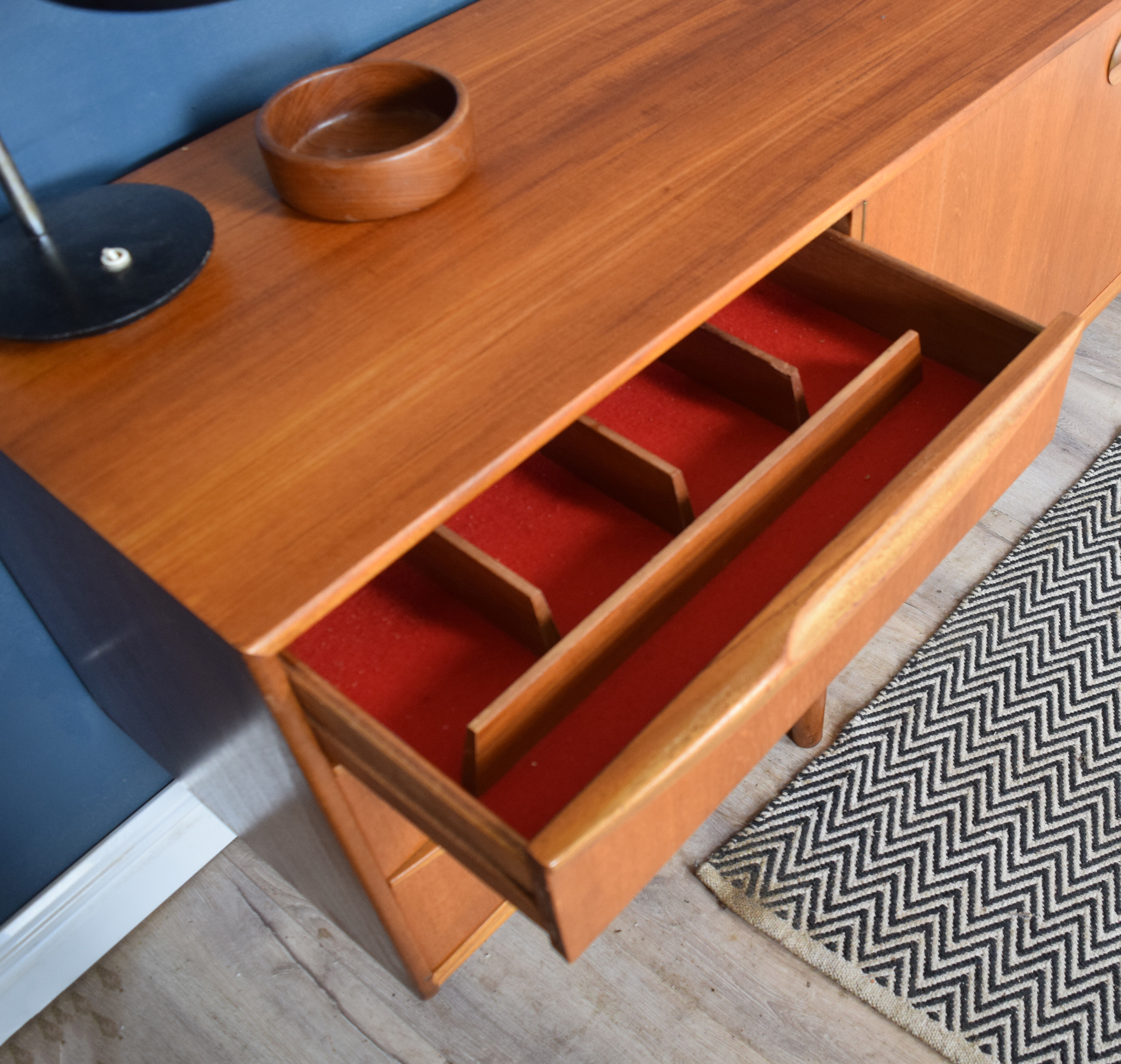Restored Long Retro Teak 1960s Mcintosh Torpedo Teak Sideboard Cabinet
