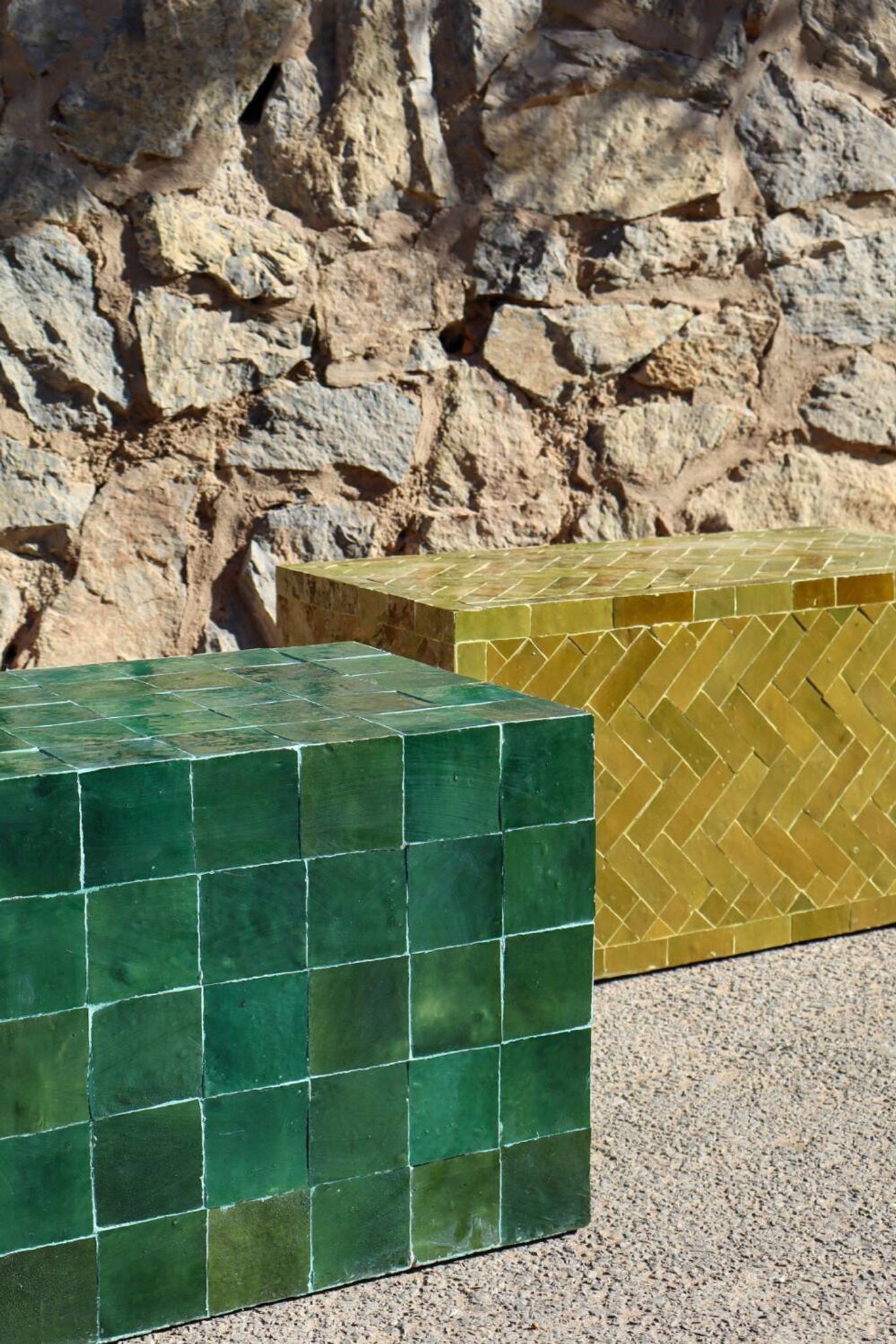 Modern bottle green Zellige coffee table