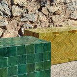Table basse en Zellige moderne vert bouteille