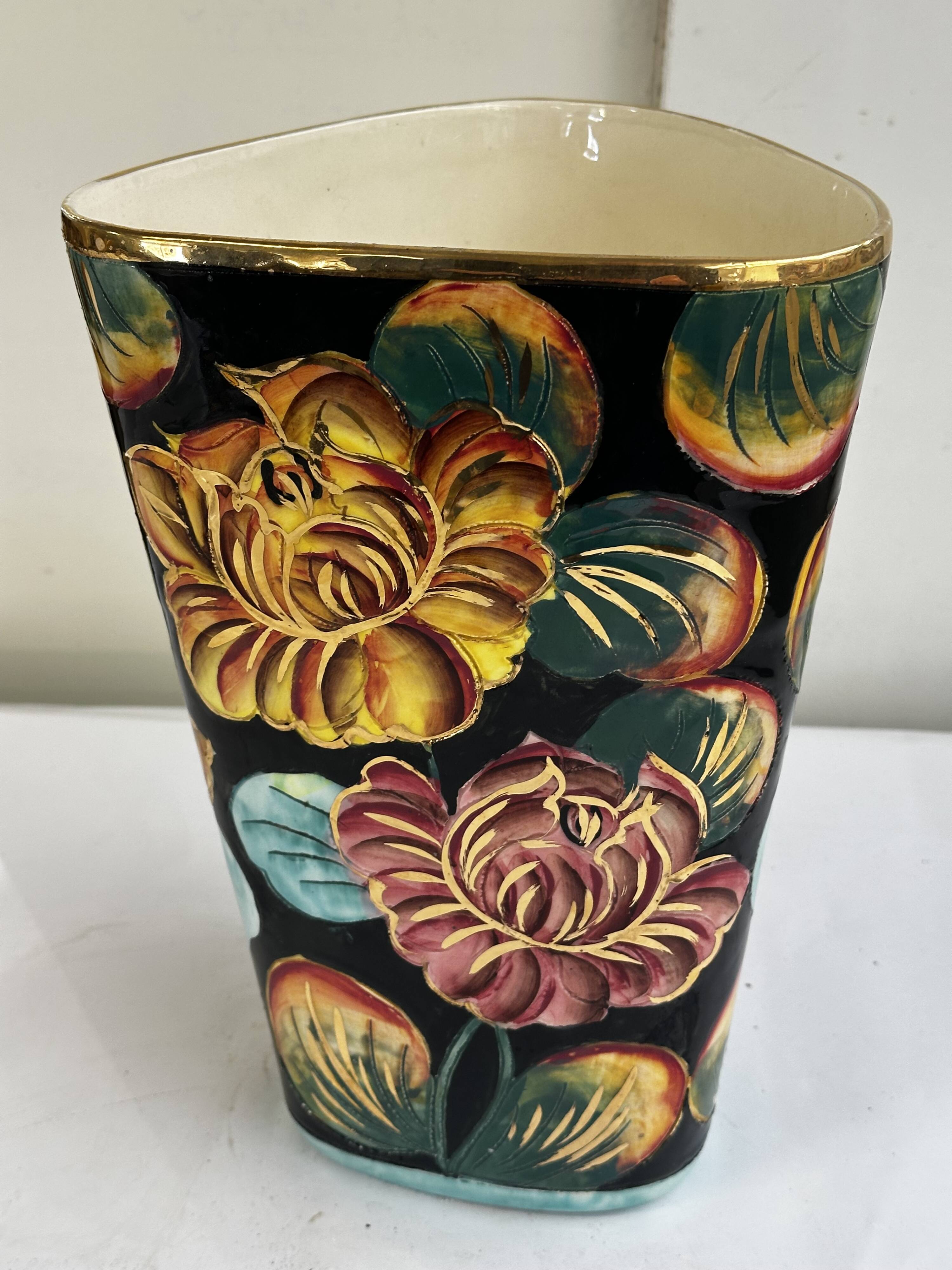 Grand Vase Vallauris Décor Floral peint à la main H 30 cm