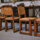 Ensemble de 5 chaises en chêne et jonc dans le goût de Charles Dudouyt 1950’s