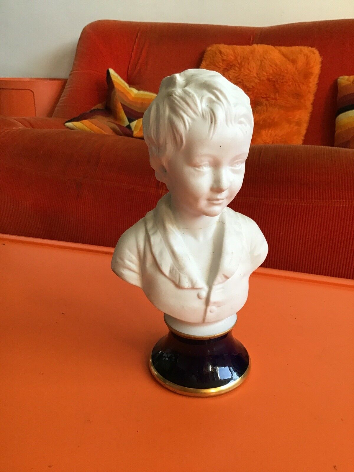 Bust child cherubin porcelain biscuit signed Tharaud Limoges made In France