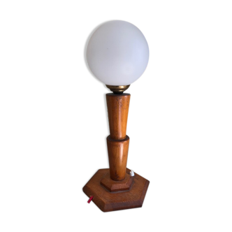 Lamp Scandinavian design art deco vintage foot wood and white globe